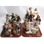 A collection of Staffordshire figures, mid 19th century, including 'Britain's Glory', 27cm high, '