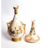 A Royal Worcester blush ground twin-handled vase, decorated with ducklings; with another Royal