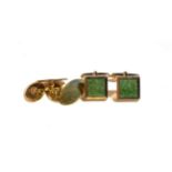 A pair of 9 carat gold cufflinks; together with another pair of 9 carat gold cufflinks inset with