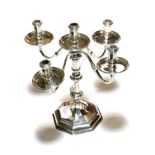A Georgian style miniature candelabra, by WD & S, London, 1972, with detachable upper section