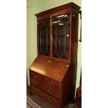 George III mahogany bureau bookcase Two splits to the right hand side. Another to the other side