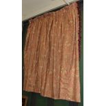 Pair of Marvic rose pink linen lined and interlined curtains, with wool trims and pinch pleats, 2.