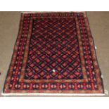 Hamadan rug, the indigo field of angular boteh enclosed by borders of octagonal flower heads,137cm