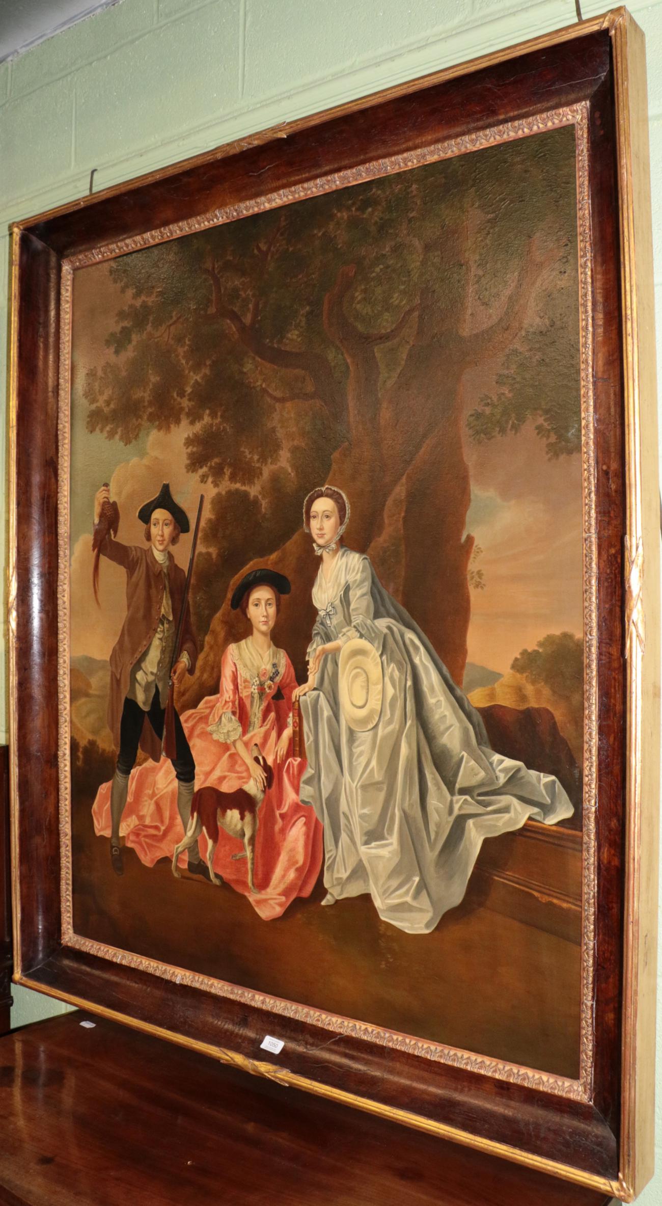 Tim K Browne (Contemporary), After Gainsborough, Figures beneath a tree with game and dog, signed