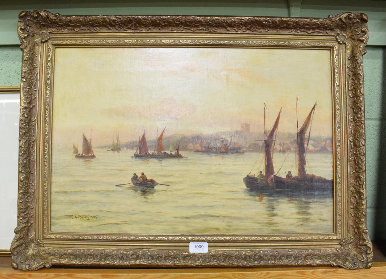 Attributed to Thomas Bush Hardy RBA (1842-1897), Shipping at Sunset, signed and dated 1887, oil on