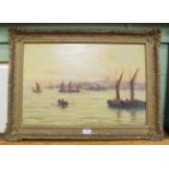 Attributed to Thomas Bush Hardy RBA (1842-1897), Shipping at Sunset, signed and dated 1887, oil on