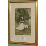 French School (late 19th century), Lady and girl by riverside, watercolour, 17cm by 11cm Provenance;