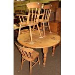 Pine drop leaf breakfast table together with a set of four beech dining chairs (two a.f.) (5)