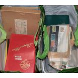 Stamps, postcards and coins, in two bags, large quantity of stamps, real photographic postcards, and