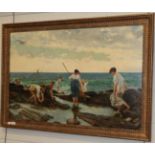 A Calzini da Guiliano (19/20th century), Figures on rocks, signed, oil on canvas