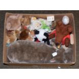 A collection of modern Steiff soft toys including hippo; smaller version; four teddies; squirrel;