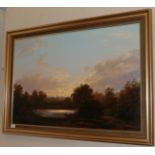 G B Walmersly, (20th century), River landscape with church, oil on canvas, signed lower right,