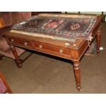 A Victorian oak writing table, late 19th century, the moulded top above two real and two sham