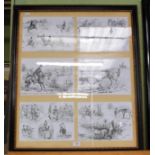 Hogarth type frame containing six hunting pictures