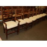 A set of five ash and elm ladder back chairs, together with three other similar chairs