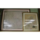 Dix, Thomas, Cumberland, 1818, hand-coloured, framed and glazed together with OS Map, Kirkby Stephen