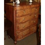 A George III mahogany bow fronted four height chest of drawers