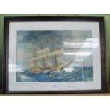 R W Underwood (20th century), Tall ship at sail, signed and dated 1933, watercolour