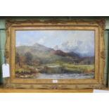 David Bates (1840-1921), River landscape with figures, signed, oil on canvas, 39cm x 64cm