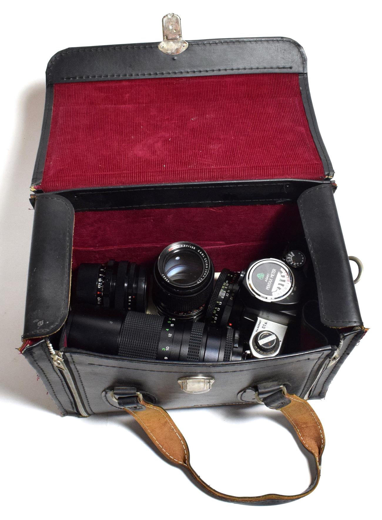 Pentax S1A Camera with Carl Zeiss lenses 50mm and 135mm; Grand Prix 37mm lens and a 100-300mm zoom