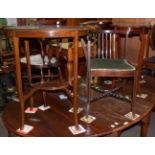 Two Edwardian oval mahogany occasional tables; a music seat; two bedroom chairs; and a late