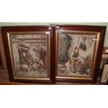 A pair of framed woolwork pictures