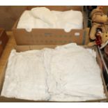 Two boxes of assorted white cotton ladies under garments, night dresses and petticoats with lace