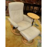 A stressless recliner chair and footstool; together with a matching beech occasional table (3)