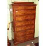 A 19th century Danish walnut Biedermeier style chest on chest, moulded top over seven drawers,