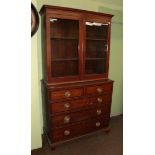 A George III oak and mahogany crossbanded five-drawer chest, 110cm wide; and a later glazed bookcase