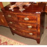 A Regency bow-fronted mahogany chest of drawers with two short over two long drawers, 92cm wide