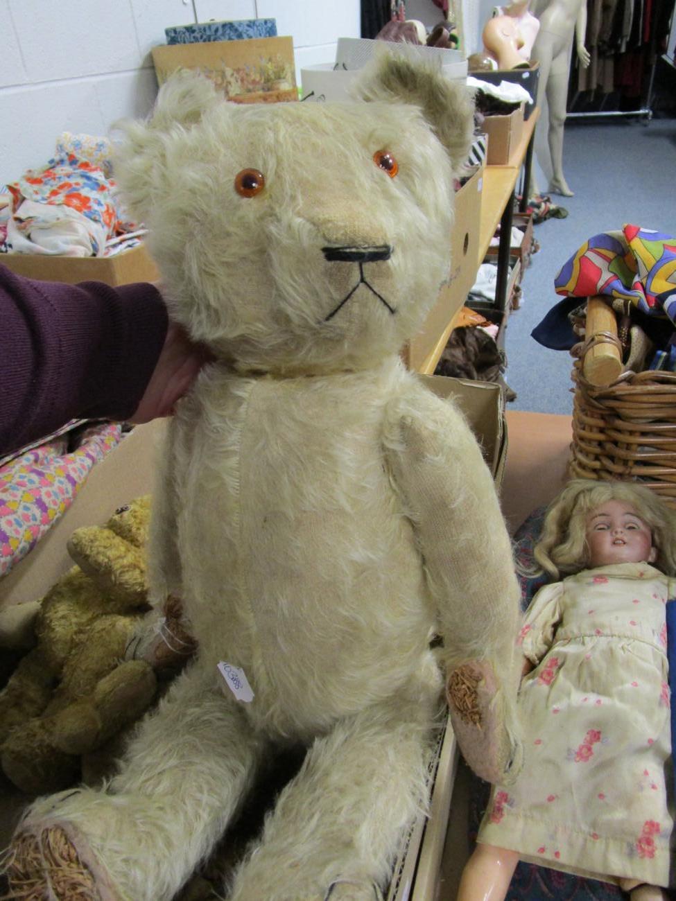 Possibly Farnell seated rabbit, another smaller, cotton plush curly teddy bear with jointed body, - Image 5 of 10