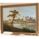 A reproduction oil on canvas of a country house and parkland landscape