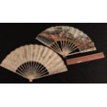 A quite unusual mid-18th century French ivory fan, the monture carved and gilded, the leaf of a