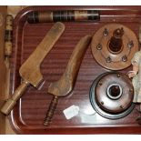 Two bobbin stands, two knitting sheaths and two bodkin cases