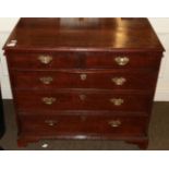 A George III oak and pine lined five-drawer straight fronted chest, 90cm wide