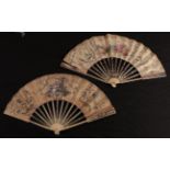 Two mid-18th century folding fans, both French and mounted on ivory. The first, with carved,