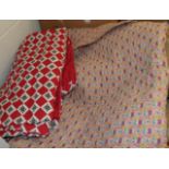 20th century wholecloth decorative reversible quilt, 225cm by 204cm; a turkey red wholecloth cover