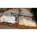 Assorted whites, embroidered textiles etc (four boxes)