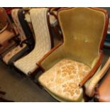 A pair of Danish nursing chairs and a Danish armchair upholstered in green velvet