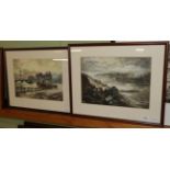 John Moore, A pair of Northern townscapes, one signed and inscribed, oil on paper (2)