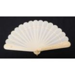 A Good Circa 1880's Carved Ivory Brisé Fan, the upper guard deeply carved with a very finely