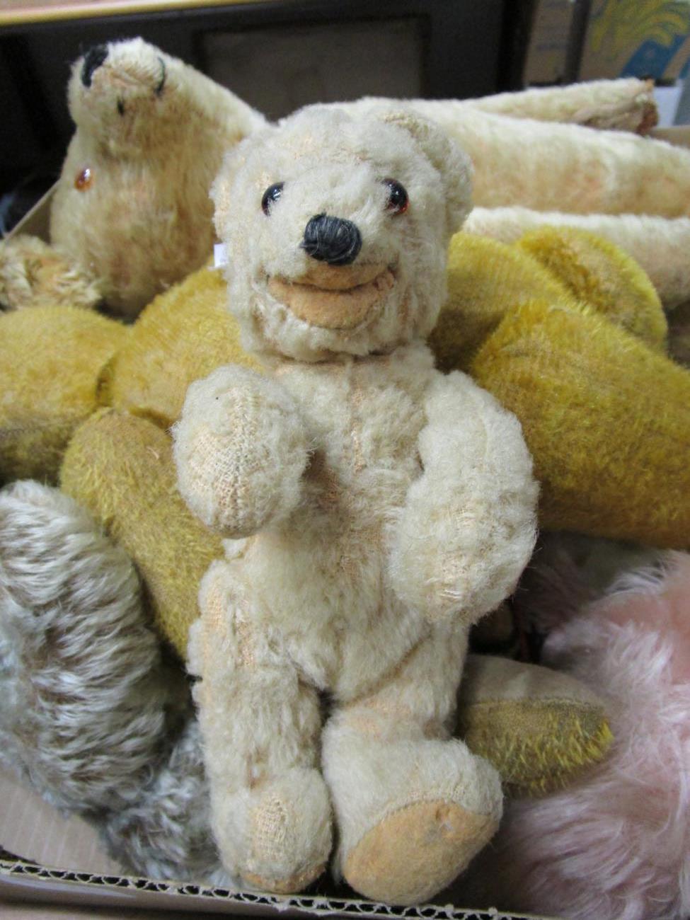 Circa 1930s yellow plush jointed teddy bear with boot button eyes, stitched nose and claws; - Image 2 of 8