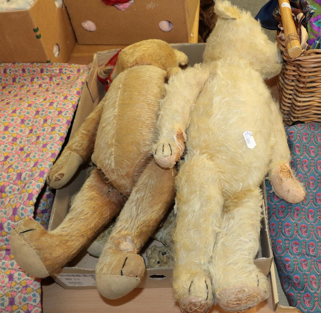 Possibly Farnell seated rabbit, another smaller, cotton plush curly teddy bear with jointed body,