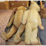 Possibly Farnell seated rabbit, another smaller, cotton plush curly teddy bear with jointed body,