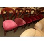 A set of five Victorian mahogany balloon back dining chairs; a pair of Victorian mahogany dining