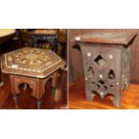 Two Islamic parquetry decorated occasional tables; and an early 20th century Chinese hardwood pink