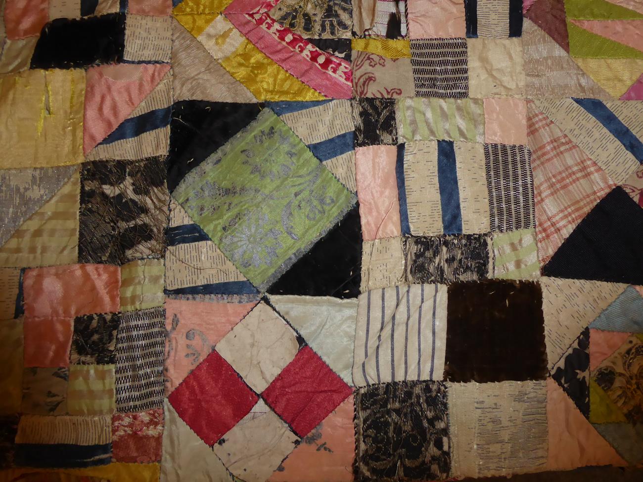 A Decorative 19th Century Patchwork Quilt With 18th Century Embroidery Patches, comprising a - Image 4 of 11