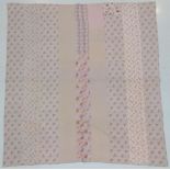 Circa 1880 Large Durham Whole Cloth Strippy Quilt, incorporating cream and pink floral fabric