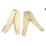 A Pair of Late 18th Century Buckskin Breeches, with fall front and button fastening, lace up waist